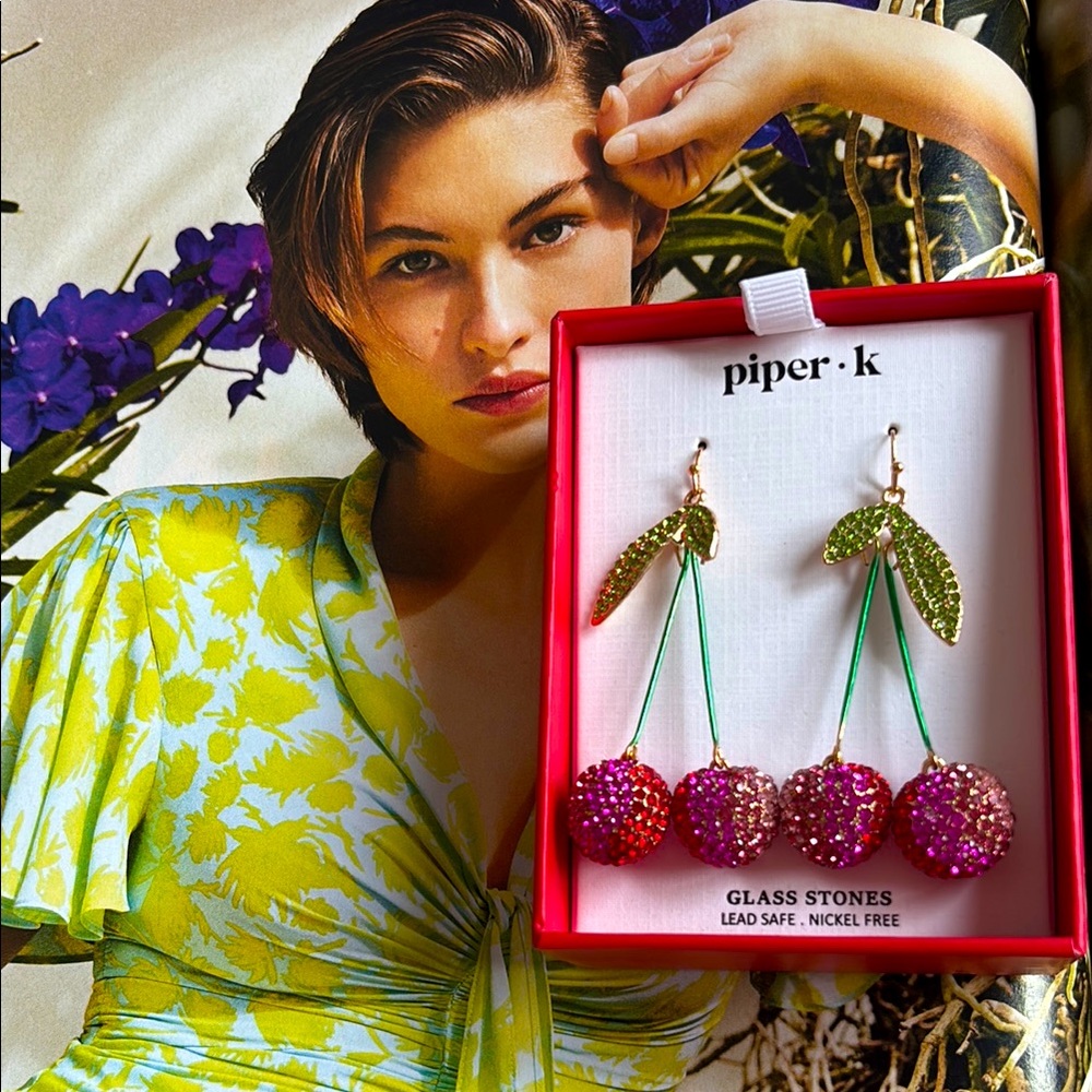 Piper Sparkling Cherry Earrings with Red and Green Accents